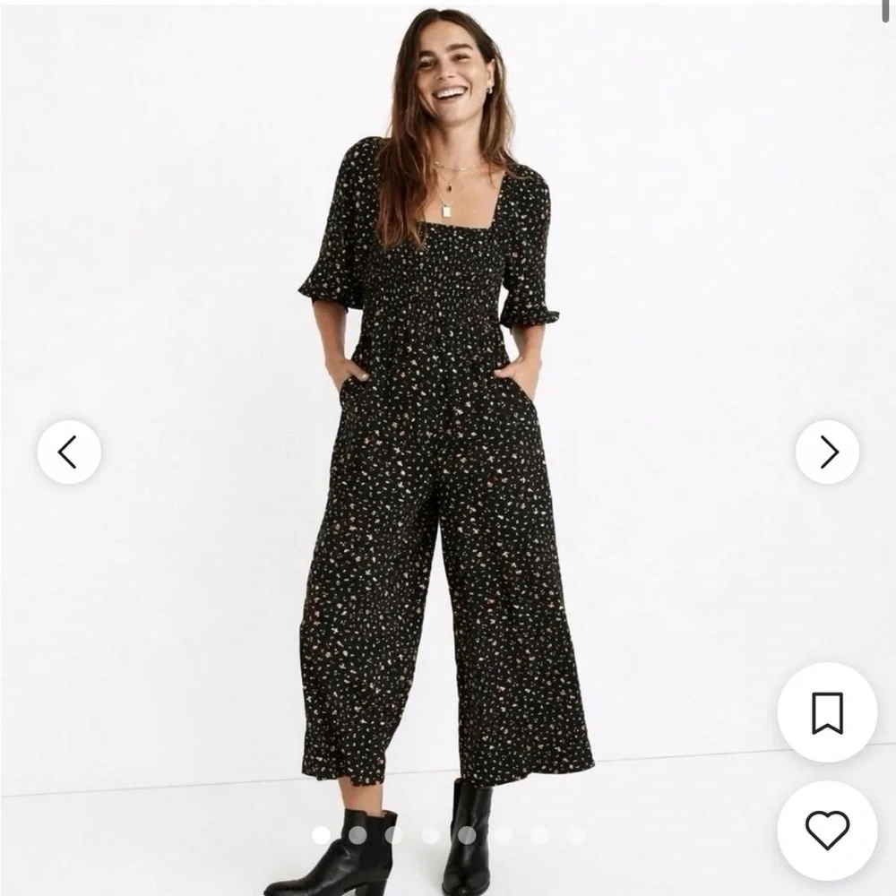 Madewell Lucie Elbow Sleeve Smocked Wide Leg Jumpsuit Stem Scatter 0 nwt
